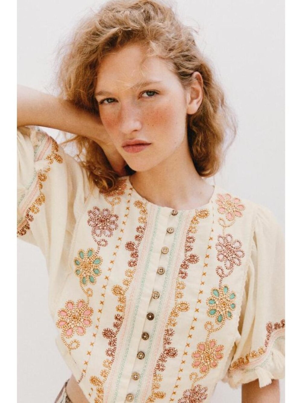 ZARA EMBROIDERED FRINGE BLOUSE - Picture 6 of 9